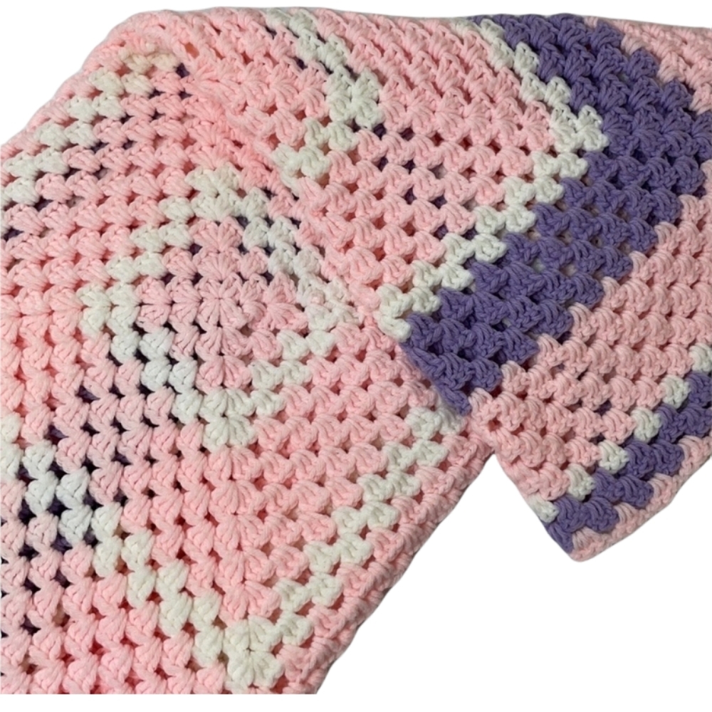 Hand Crocheted Blanket Handmade Quilt Hand Crafted Quilt Colorful Knit Lavender - Picture 12 of 12